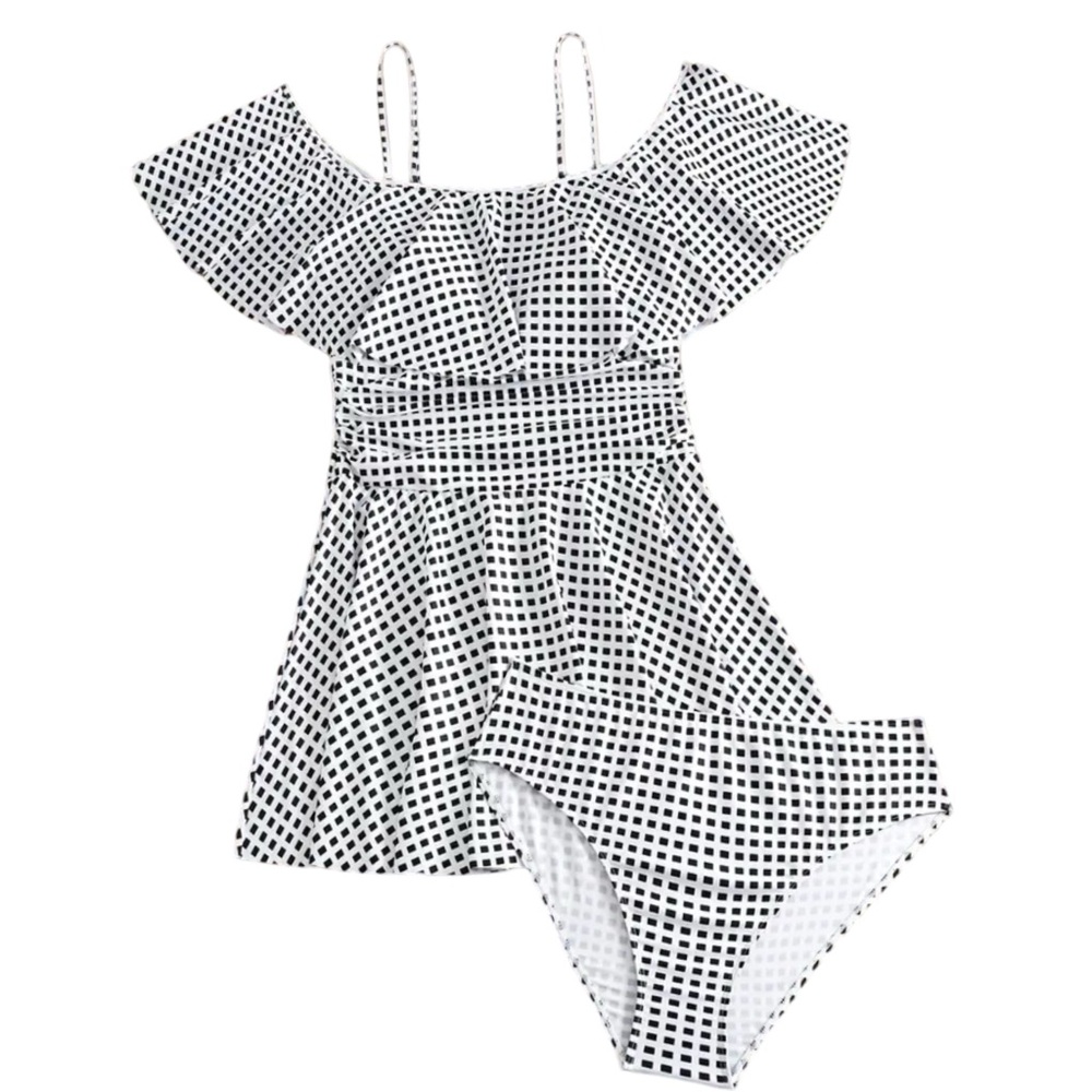 Cold Shoulder Tankini Set Ruffle Trim Top with Modest Bottom Sz 16 NWOT Swim XXL